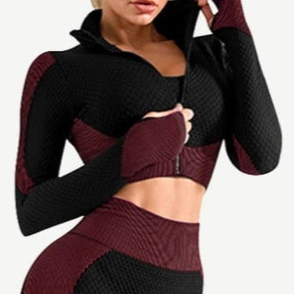 Fuchsia & Black Cropped Activewear Set Jacket - Picture 5 of 5